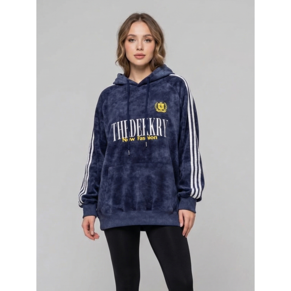 3903-2 синий женский батник (двухнитка, варка, с капюшоном , 1 ед, универсальный размер норма : M/XL) Батник