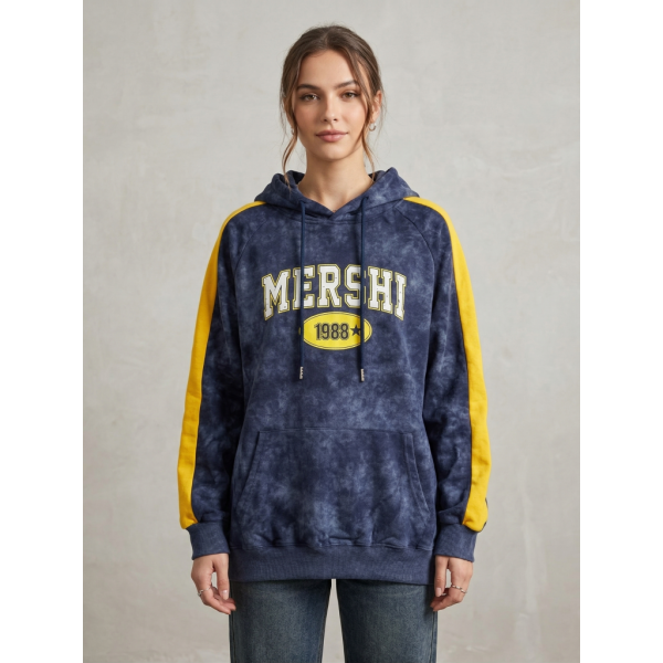 2903-2 синий женский батник (двухнитка, варка, с капюшоном , 1 ед, универсальный размер норма : M/XL) Батник