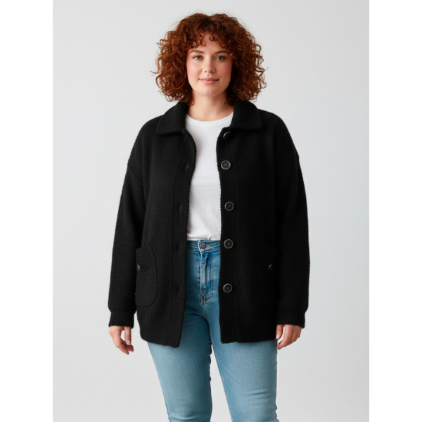 0265-1 черный женский кардиган (шерсть альпаки, на пуговицах, 1 ед. универсальный размер батал: 56-60) Альпака