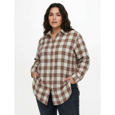 7755-100 бежевая женская рубашка (JJF. в клетку, 1 ед, размеры батал:5XL) JJF