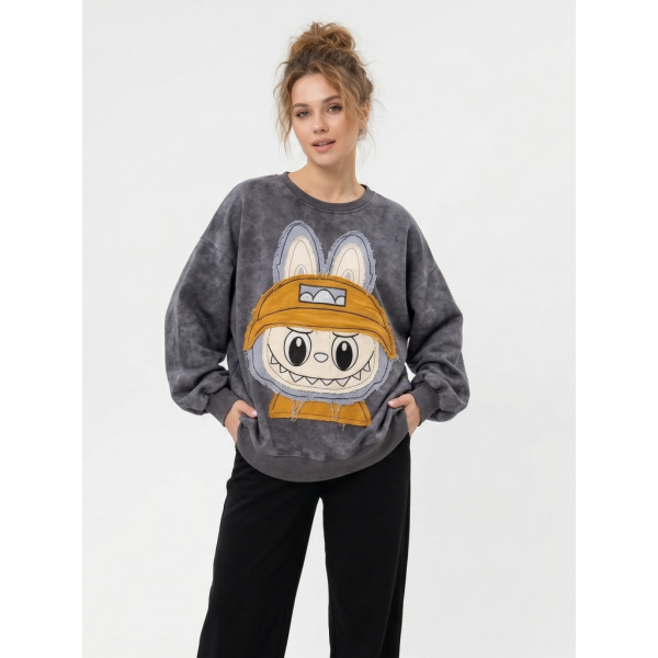 2315-6 серый женский свитшот (двухнитка, варка, нашивка, 1 ед, универсальный размер норма : S/XL) Свитшот