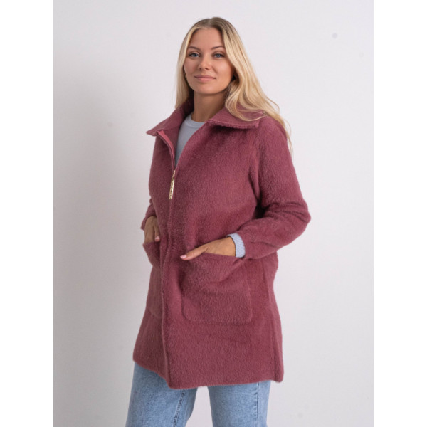 0565-33 фрезовый женский кардиган (шерсть альпаки, на змейке, 1 ед. универсальный полубатальный размер: 48-52) Кардиган