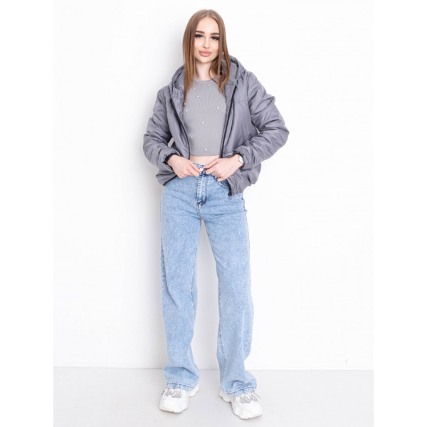 5010-444 серая женская куртка-зефирка (синтепон, капюшон, 2 ед. размеры норма: 42-44. 46-48) Куртка-зефирка