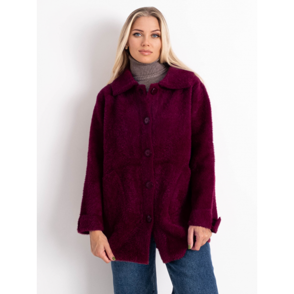 0562-51 бордовый женский кардиган (шерсть альпаки, на пуговицах, 1 ед. универсальный полубатальный размер: 46-52) Кардиган