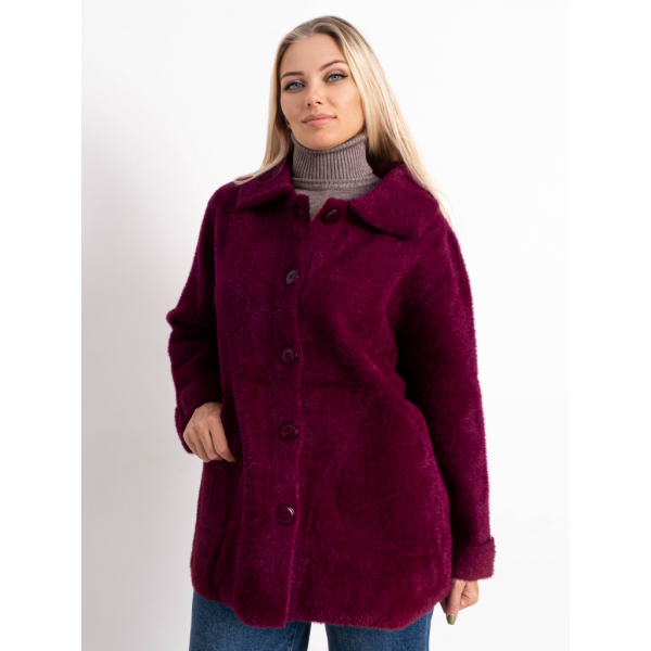 0562-51 бордовый женский кардиган (шерсть альпаки, на пуговицах, 1 ед. универсальный полубатальный размер: 46-52) Кардиган