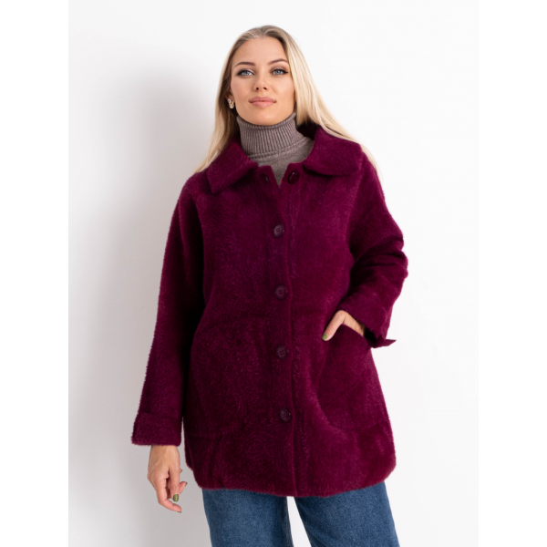 0562-51 бордовый женский кардиган (шерсть альпаки, на пуговицах, 1 ед. универсальный полубатальный размер: 46-52) Кардиган