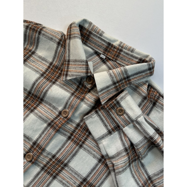 7755-100 бежевая женская рубашка (JJF. в клетку, 1 ед, размеры батал:5XL) JJF