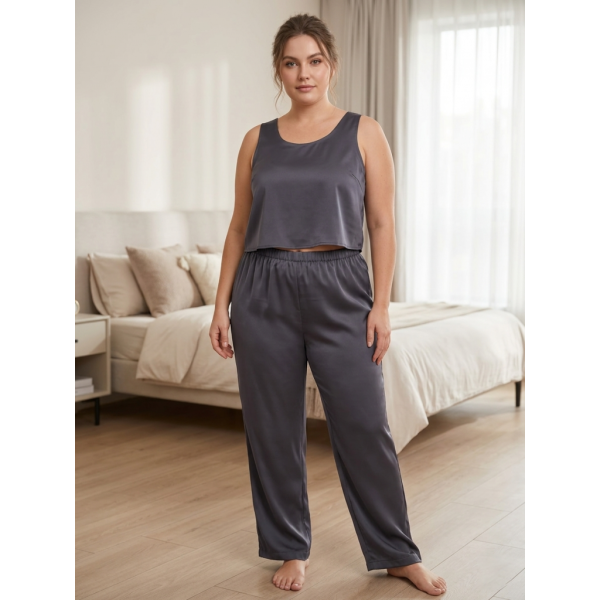 14750-6 серая женская пижама (SARA, шелк армани, 2 ед. размеры полубатал: 46/48, 50/52) Sara