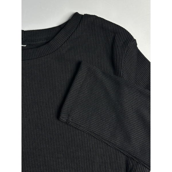 2870-1 черный женский кроп-топ ( стрейч коттон, рубчик, с разрезом, 4 ед, размери норма: 42, 44, 46, 48) Кроп-топ