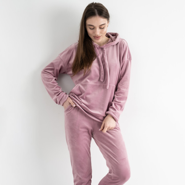5085-41 РОЖОВИЙ спортивний костюм жіночий велюровий (4 од.розміри: S.M.L.XL)