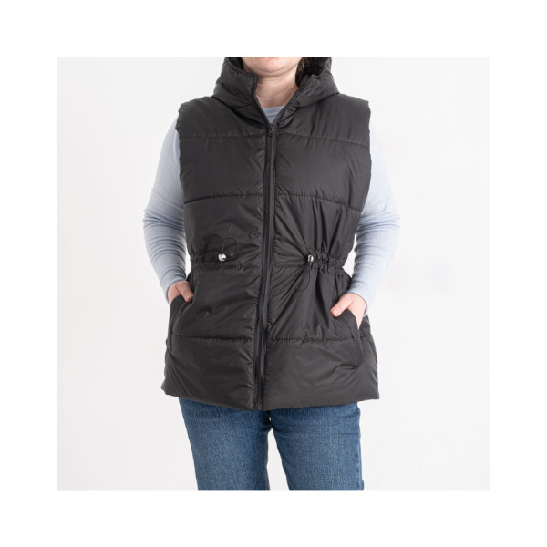 0751-1 чорна жіноча жилетка (5'TH AVENUE, синтепон, капюшон, 3 од. розміри напівбатал: 48. 50. 52)