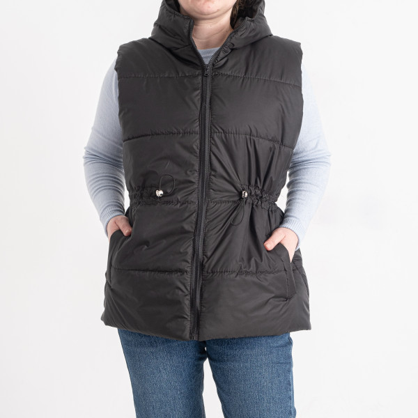 0751-1 чорна жіноча жилетка (5'TH AVENUE, синтепон, капюшон, 3 од. розміри напівбатал: 48. 50. 52)