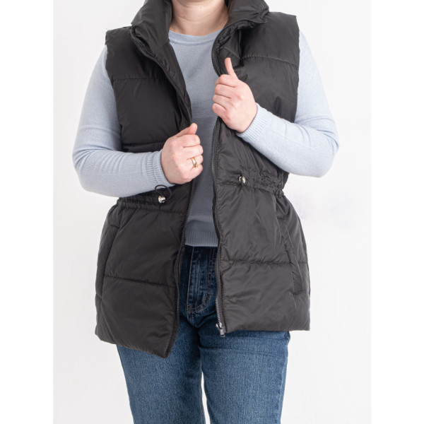 0751-1 чорна жіноча жилетка (5'TH AVENUE, синтепон, капюшон, 3 од. розміри напівбатал: 48. 50. 52)