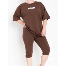 0142-9 коричневий жіночий костюм двійка (футболка + велосипедки) (5'TH AVENUE, турецька бавовна, 3 од. розміри батал: 54. 56. 58)