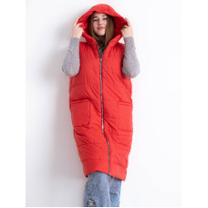 90035-5 червона жіноча жилетка (синтепон, подовжена, 2 од. розміри норма: S-M. L-XL)