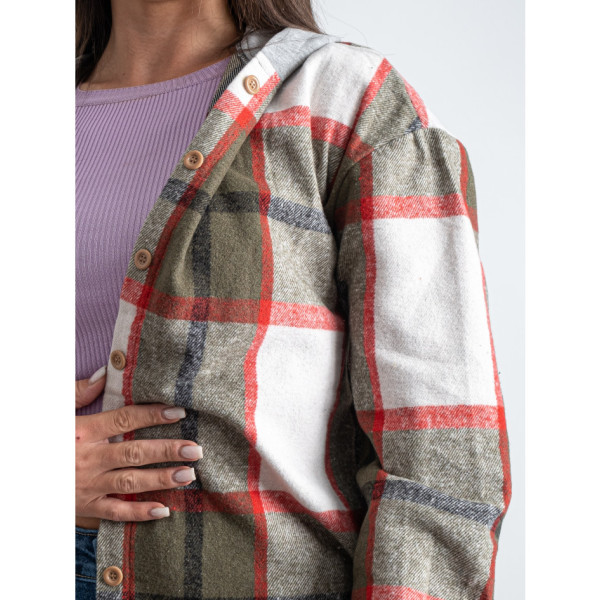 7732-79 хакі жіноча сорочка в клітку з капюшоном (JJF, байкова, 4 од. розміри напівбатал: XL. 2XL. 3XL. 4XL )