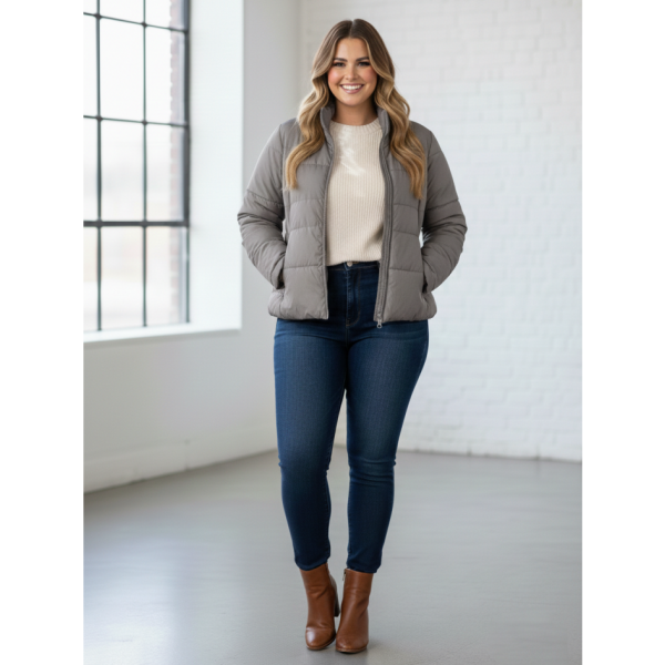 0416-6 сіра жіноча куртка (5`th Avenue, з кишенями, синтепон, 3од, розміри напівбатал: 50, 52, 54)