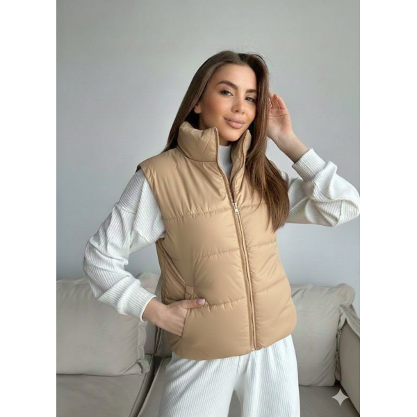 0073-2 бежева жіноча жилетка (5'TH AVENUE, синтепон, 3 од. розміри норма: 42, 44, 46)