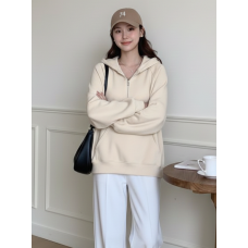 0003-2 бежева жіноча спортивна кофта (змійка, з капюшоном, 5 од., універсальний розмір норма: M-XL)