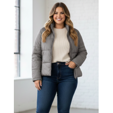 0416-6 сіра жіноча куртка (5`th Avenue, з кишенями, синтепон, 3од, розміри напівбатал: 50, 52, 54)