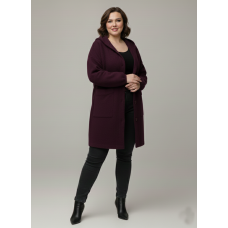 0559-52 бордовий жіночий кардиган (вовна альпаки, з капюшоном, 1 од. універсальний розмір батал: 56-60)
