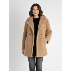 7966-3 БЕЖОВА шуба тедді укорочена напівбатальна жіноча з овчини (1 од.розмір: універсал 46-50)