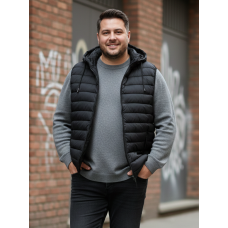 0046-1 чорна чоловіча жилетка (синтепон, з капюшоном, 5од, розміри батал: 4XL. 5XL. 6XL. 7XL. 8XL)