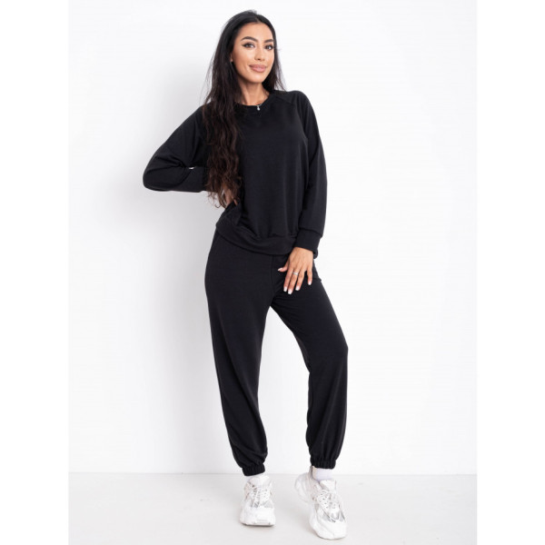 6645-1 чорний жіночий спотивний костюм (двонитка, oversize, 4од, розміри норма: S. M. L. XL)