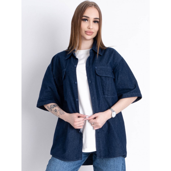 0016-2 * синяя женская джинсовая рубашка (AOLONG, 40% коттон, 60% полиэстер, 5 ед. размеры норма: XL. 2XL. 3XL. 4XL. 5XL, соответствует oversize полубаталу L-4XL) выдача на след день