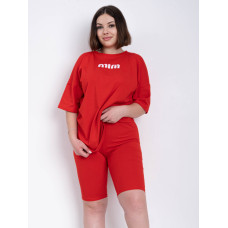 1411-5 червоний жіночий костюм двійка (футболка + велосипедки) (5'TH AVENUE, турецька бавовна, 3 од. розміри напівбатал: 48. 50. 52)