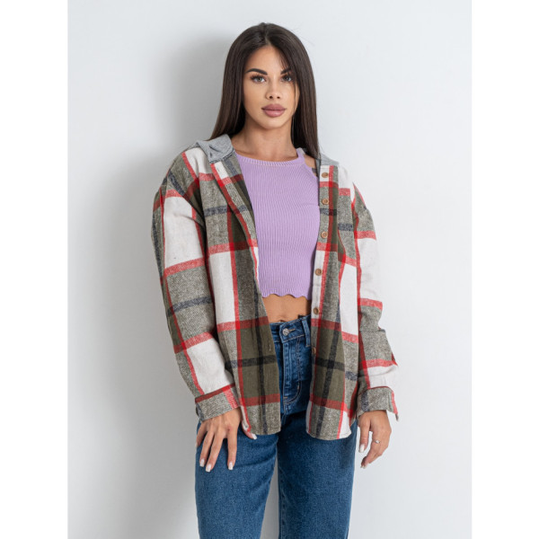 7732-79 хакі жіноча сорочка в клітку з капюшоном (JJF, байкова, 4 од. розміри напівбатал: XL. 2XL. 3XL. 4XL )