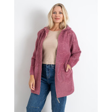 0773-33 малиновий жіночий кардиган (вовна альпаки, з капюшоном, на змійці, 1 од. універсальний напівбатальний розмір: 46-52)