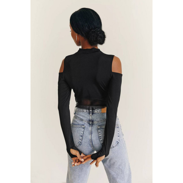 2894-4 чорний жіночий боді (мікродайвінг+сітка, 4 од. розміри норма: 44. 44. 46. 46)