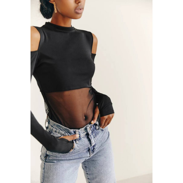 2894-4 чорний жіночий боді (мікродайвінг+сітка, 4 од. розміри норма: 44. 44. 46. 46)