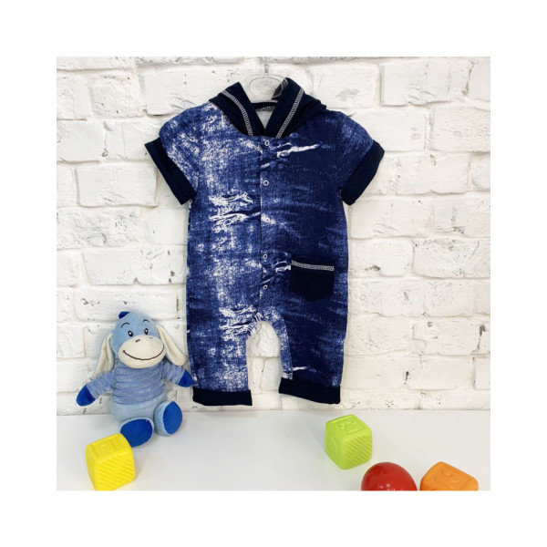0402-13 синій комбінезон на хлопчика 3-9 місяців (3 од. розміри: 62.68.74)