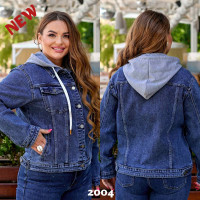 2004 # синяя женская джинсовая куртка с капюшоном (стрейч-коттон, 6 ед. размеры полубатал: L. XL. 2XL. 3XL. 4XL. 5XL) выдача на следующий день