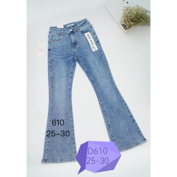 0610# блакитні жіночі стрейчові джинси з камінням New Jeans (6 од., розміри норма: 25-30) видача наступного дня