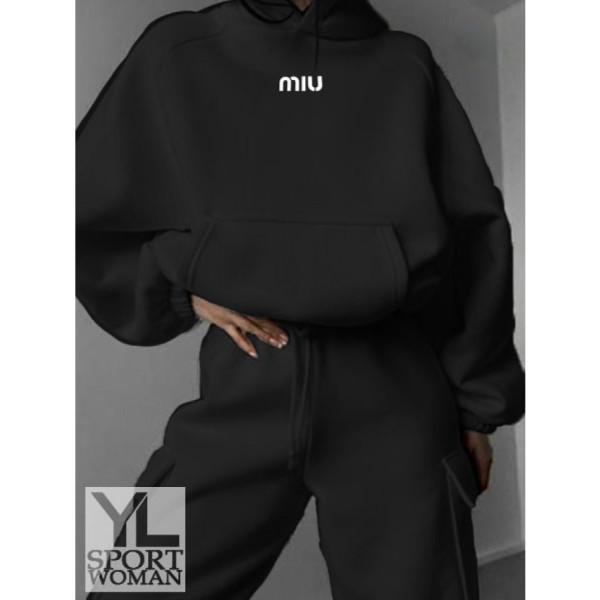2003-1 черный женский спортивный костюм (YOLA, флис, 4 ед. размеры норма: S. M. L. XL)
