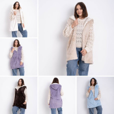 0223-99 # мікс кольорів жіноча хутряна жилетка (еко-хутро, з капюшон, 5 од., розміри батал: 6XL) видача наступного дня