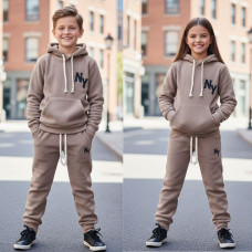 7110-10 мокко підлітковий спортивний костюм (YOLA. щільний турецький полар-фліс, з капюшоном, на 8-12 років, 5 од. розміри підліток: 128. 134. 140. 146. 152)