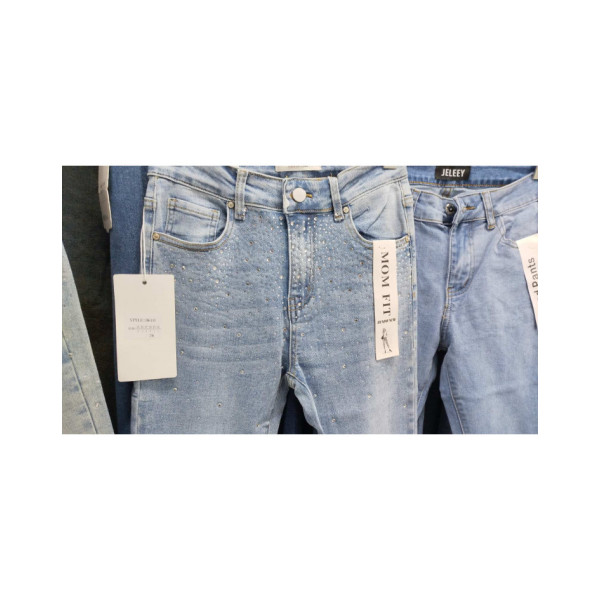 0610# блакитні жіночі стрейчові джинси з камінням New Jeans (6 од., розміри норма: 25-30) видача наступного дня