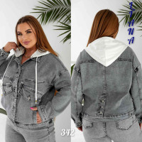 0342# сіра жіноча джинсова куртка (Liana, стрейч коттон, 6 од., розміри батал: XL-6XL) видача наступного дня Liana