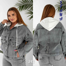 0342# серая женская джинсовая куртка (Liana, стрейч коттон, 6 ед, размеры батал: XL-6XL) выдача на следующий день Liana