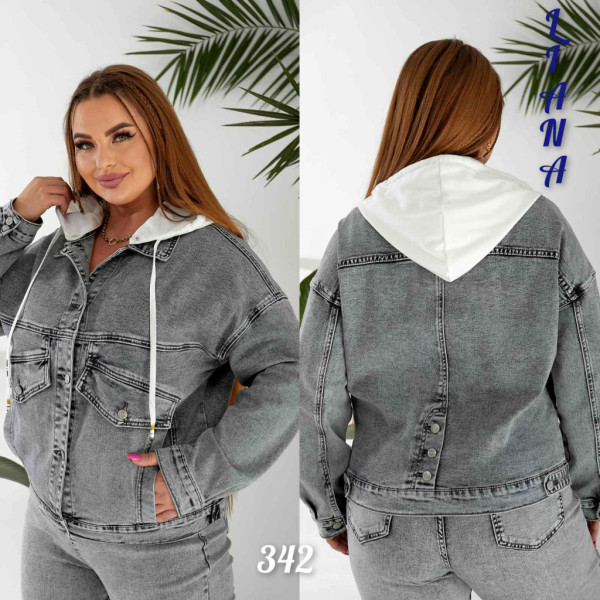 0342# серая женская джинсовая куртка (Liana, стрейч коттон, 6 ед, размеры батал: XL-6XL) выдача на следующий день Liana