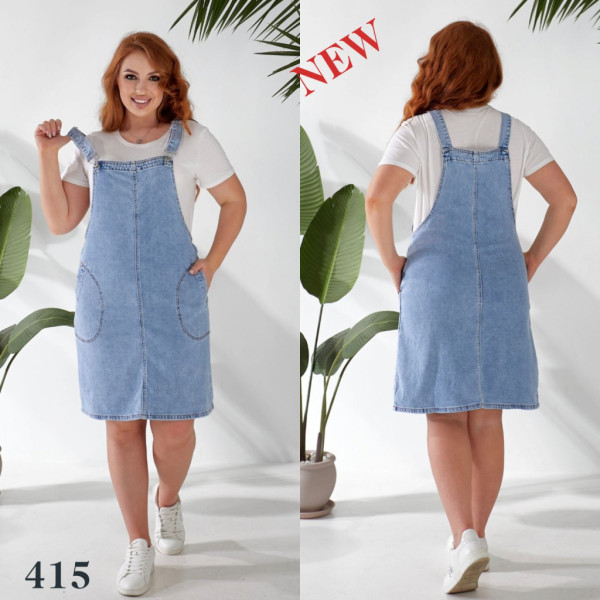 0415# голубой женский джинсовый сарафан (Liana, стрейч коттон, 6 ед, размеры полубатал: L-5XL) выдача на следующий день Liana