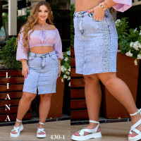 0430# голубая женская джинсовая юбка с камнями (стрейч-коттон, 6 ед, размеры батал: 30-36) выдача на следующий день Liana