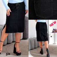 0511# черная женская джинсовая юбка с камнями (стрейч-коттон, 6 ед, размеры батал: 32-42) выдача на следующий день Liana