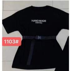 1103# черный женский костюм (3 ед, размеры норма: M-L оверсайз) выдача на следующий день Костюм