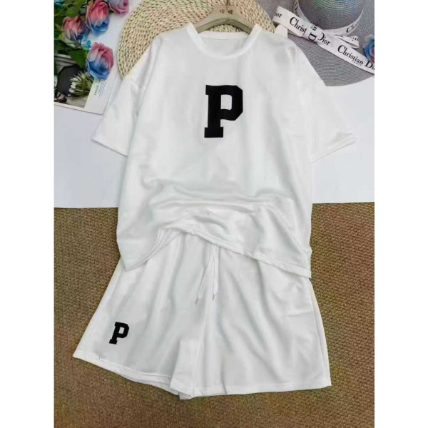 1246-10# белый женский спортивный костюм (футболка+шорты, 4 ед, размеры норма: M-L оверсайз) выдача на следующий день Костюм