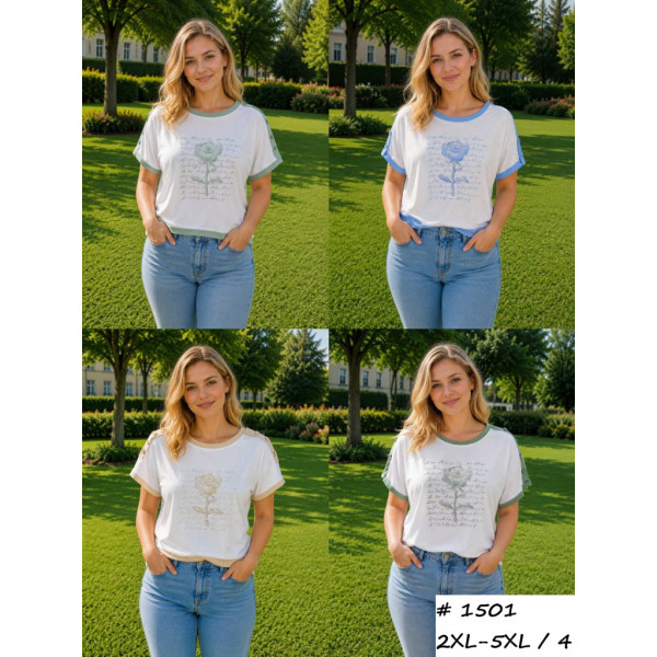1501 # выбор цвета женская футболка (трикотаж, 4 ед, размеры батал: 2XL-5XL) выдача на следующий день Футболка
